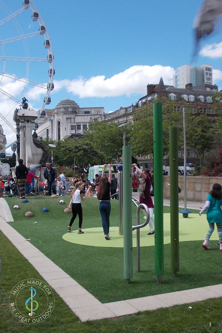 three large chimes in picadilly gardens playground
